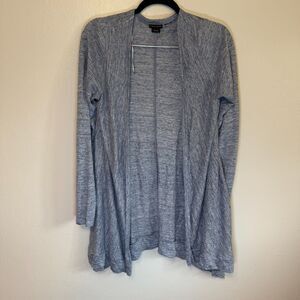 Tahari 100% Linen Sweater Cardigan Womens Large Blue Knit Open Front Asymmetric